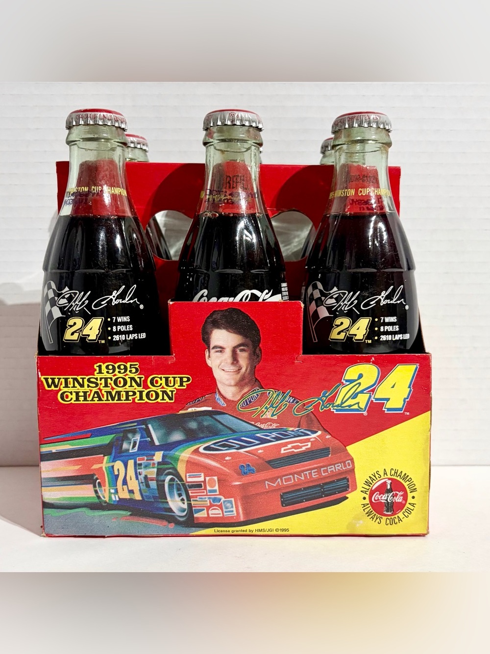 Coca-Cola 1995 6 Pack Glass Bottle Jeff Gordon 24 DuPont Winston Champion VTG